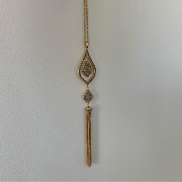 Gold-Tone Crystal & Chain Tassel Pendant Necklace - Picture 7 of 8
